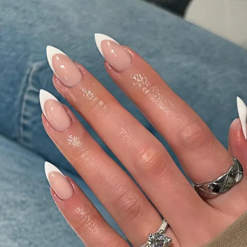 Vista 19 de 30 Uñas Postizas de Punta Francesa Negra a Presión, Uñas de Almendra Cortas para Presionar, Uñas Postizas Cortas en Forma de Almendra, Uñas