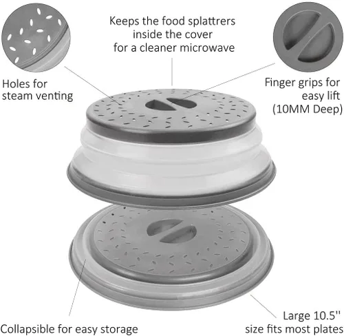 Vista 3 de Cubierta de salpicaduras de microondas de 10.5 pulgadas para alimentos con alfombrilla de 10 pulgadas, tapa protectora de salpicaduras de silicona