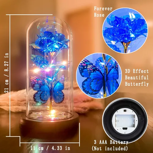 Vista 7 de Regalo para el día de San Valentín para ella, la Bella y la Bestia, rosa de galaxia eterna colorida en cúpula de cristal con luces LED, regalos