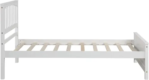 Vista 4 de Harper & Bright Designs Cama de plataforma de tamaño individual con cabecero, marco de cama de madera maciza, listones de madera, soportes Blanco