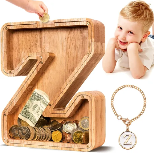 Vista 94 de SummiDate Alcancía de madera de letra para niños y niñas, Alfabeto, regalo de cumpleaños para niños (W)