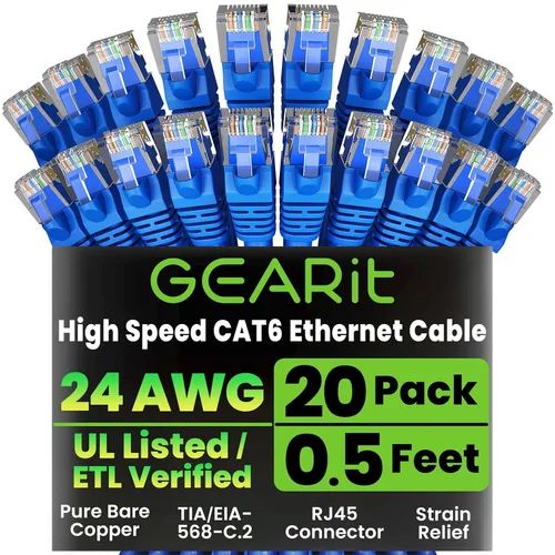 Vista 29 de GEARit Paquete de Cables Ethernet Cat 6 - Paquete de 20 Cables de Conexión Ethernet Cat6 de 1 pie Cable de Conexión de Red RJ45, Conectores