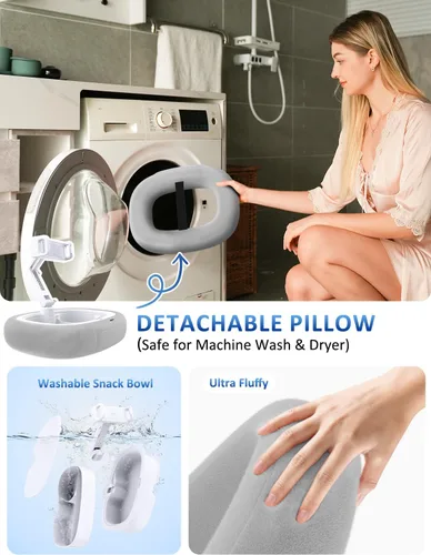 Vista 8 de Tryone Soporte de almohada para tableta y soporte para portátil: soporte ajustable para iPad con cuenco para aperitivos, almohada de felpa suave