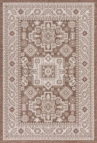 Vista 348 de Unique Loom Outdoor Aztec Collection Alfombra de área - Chalca (10 pies, redonda, azul/marfil)