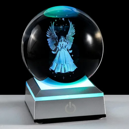Vista 10 de Bola de cristal 3D grabada con colibrí en 3D con base LED colorida, esfera de vidrio de 8 cm, ideas para decoración del hogar y regalos para amigos