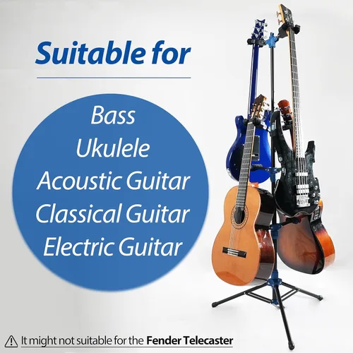 Vista 5 de Salvori Soporte de Guitarra Cuádruple Plegable con Sistema de Bloqueo Automático y Trípode Sólido, Soporte/Porta/Base para Guitarra
