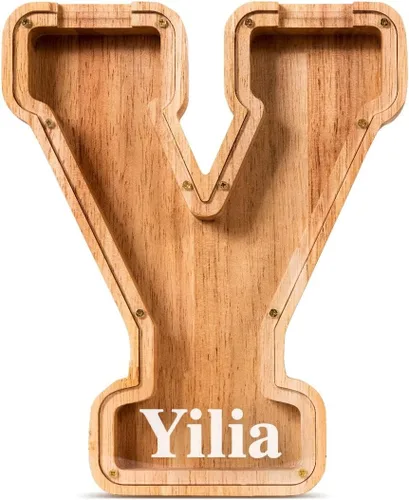 Vista 89 de SummiDate Alcancía de madera de letra para niños y niñas, Alfabeto, regalo de cumpleaños para niños (W)