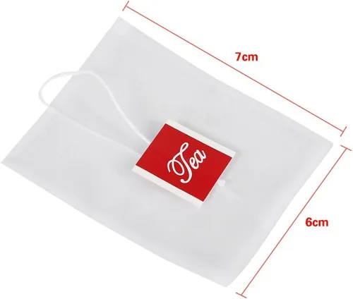 Vista 6 de Bolsa de filtro de té, 100 bolsas vacías de nailon para infusor de té con cordón para el hogar, hojas sueltas, té, café