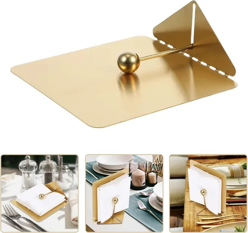 Vista 8 de Cabilock Stainless Steel Napkin Holder Flat Square with Weighted Arm Large Gold Hand Towel Dispenser for Kitchen Dining Restaurant Table Use