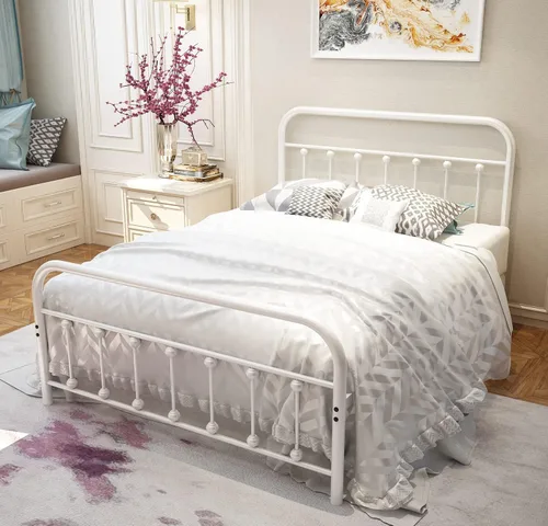 Vista 46 de TEMMER - Cama con estructura de tubos de metal de tamaño queen con cabecera, piecera y base de colchón de plataforma única, 8013 8033 8018.