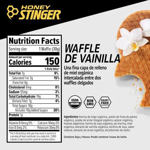 Vista 7 de HONEY STINGER Waffles orgánicos de vainilla 12 unidades, 1.06 onzas
