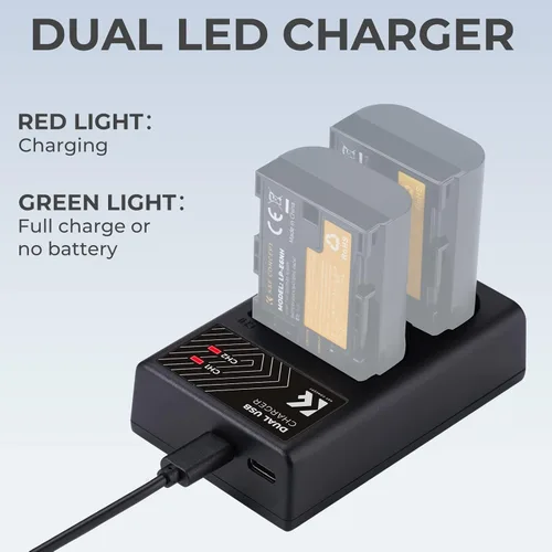 Vista 2 de K&F Concept Cargador de batería LP-E6/LP-E6N/LP-E6NH, doble ranura tipo C/cargador micro USB para Canon EOS R5 R6 RP R7, 5D 6D Mark IV, 5D Mark III
