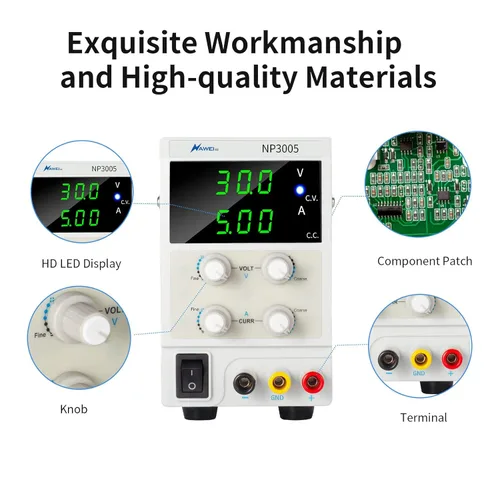 Vista 5 de Fuente de alimentación de banco de 30 V 5 A CC Pantalla LED digital variable, fuente de alimentación de laboratorio de conmutación con clip