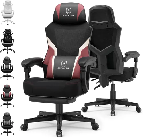 Vista 9 de GTPLAYER Silla de computadora con reposapiés ajustable, silla ergonómica para juegos con reposacabezas y soporte lumbar, silla de oficina de malla