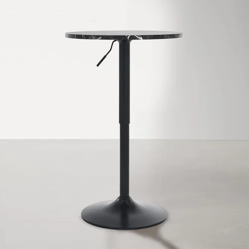 Vista 8 de Mesa redonda de bar de 23.6 pulgadas, mesa de barra de altura ajustable, parte superior de MDF con soporte y base de poste de metal, mesas de Negro
