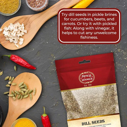 Vista 6 de Spicy World Bolsa a granel de semillas de eneldo de 2 libras, especias enteras, perfectas para encurtir y comer, bolsa resellable