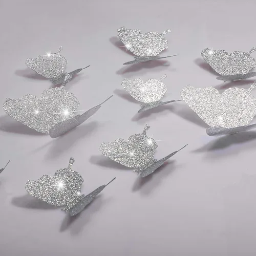 Vista 4 de 48 piezas de decoración de pared de mariposa, espejo de bricolaje, calcomanías de mariposa 3D, calcomanías de mariposa extraíbles para el hogar