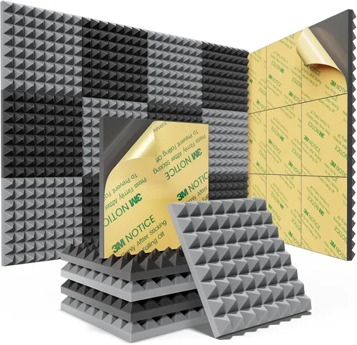 Vista 13 de Sonicism Acoustic Panels Self-Adhesive Pyramid 12 Pack,0.9" X 12" X 12" Sound Proof Foam Panels for walls High Density,Acoustic Wall Panels Fast