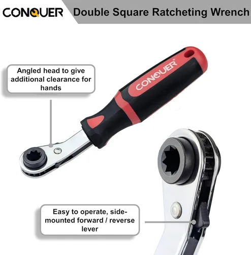 Vista 3 de CONQUER Juego de herramientas de ajuste automático de holgura 5/16" Double Square Ratcheting Wrench & Release Fork, Air Brake Adjustment Tool for