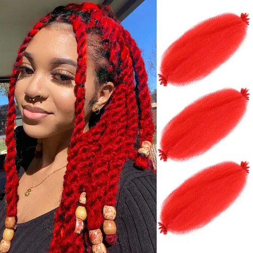 Vista 11 de Cabello Afro Twist de 30 Pulgadas 2 Paquetes, Cabello Afro Twist Elástico Pre Esponjado Cabello Spring Twist Pre Estirado Cabello para Envolver