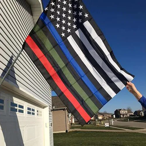 Vista 6 de Bandera de Estados Unidos de 3 x 5 pulgadas para exteriores, bomberos de policía de alta resistencia, bombero militar, bombero del ejército