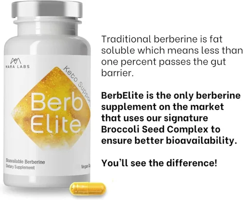 Vista 4 de Mara Labs BerbElite Complejo de semillas de brócoli y berberina HCL de 350 mg para aumentar la biodisponibilidad 30 cápsulas veganas