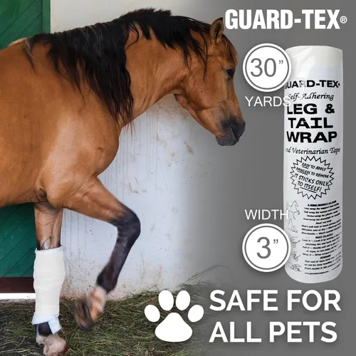 Vista 4 de Envoltura blanca para patas y colas – 3 pulgadas x 30 yardas, autoadhesiva, impermeable, para caballos, perros y otros animales, cinta cohesiva