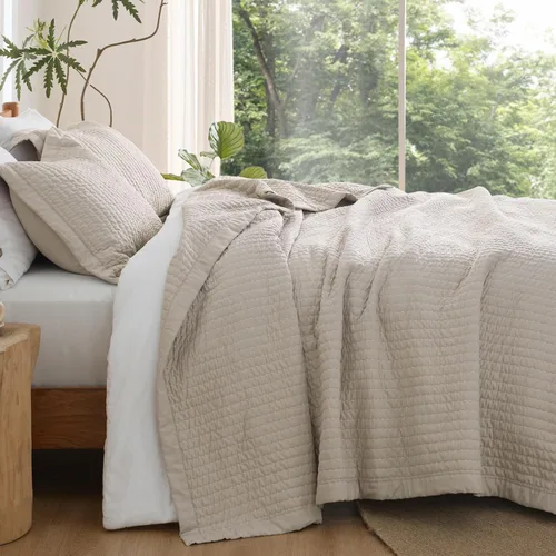 Vista 2 de Bedsure Colchas de tamaño individual – Juego de ropa de cama individual, edredón de edredón ligero a rayas neutrales, juego de 2 piezas con colcha