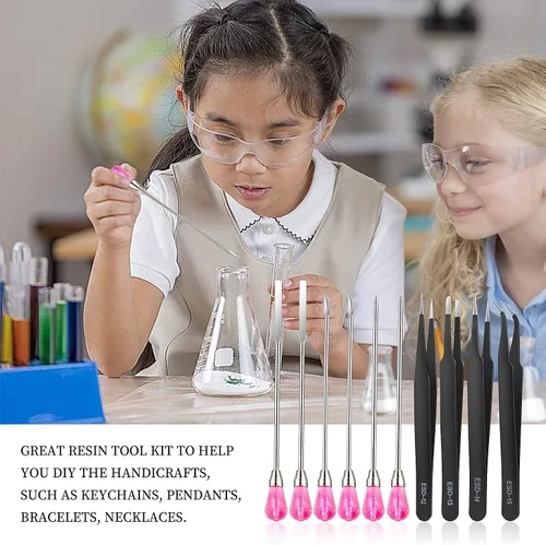 Vista 14 de Juego de 11 herramientas de moldes de resina de silicona, agujas para agitar, cuchara, herramientas de precisión, juego de pinzas electrónicas