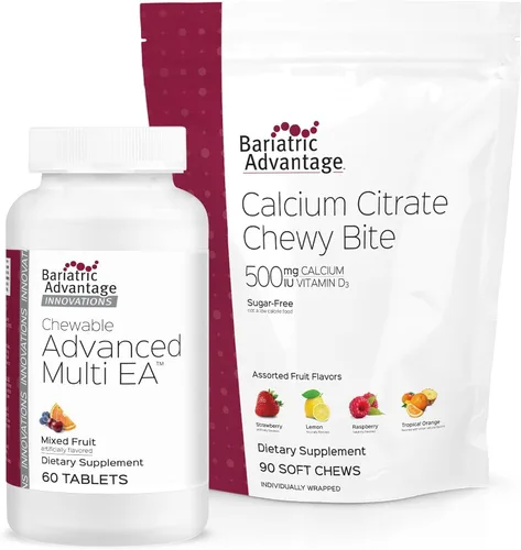 Bariatric Advantage Chewable Advanced Multi EA sin hierro, frutas mixtas, 60 unidades y citrato de calcio masticables de 500 mg - Sabor de fruta