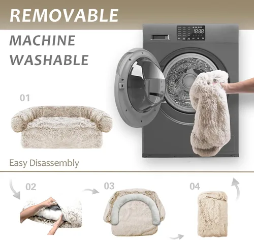 Vista 5 de Alfombrillas para Camas Tranquilas para Perros/Gatos, Almohadón Lavable y Extraíble para Perros, Funda de Sofá de Peluche de Pelo Largo