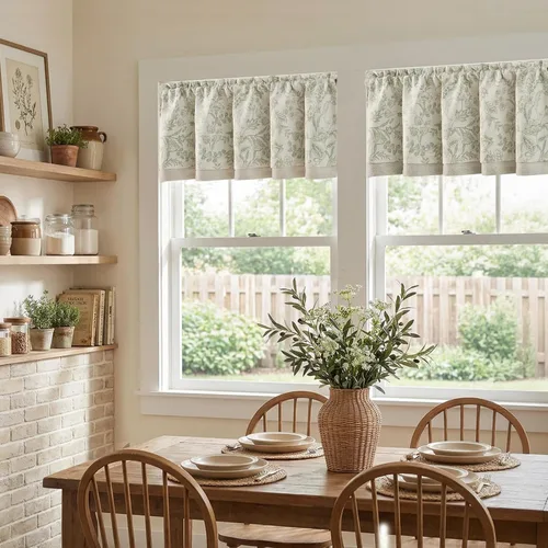 Vista 3 de jinchan Cortina de lino con cenefa de lino con estampado floral para cocina, cenefa rústica con filtro de luz para sala de estar, dormitorio, 16
