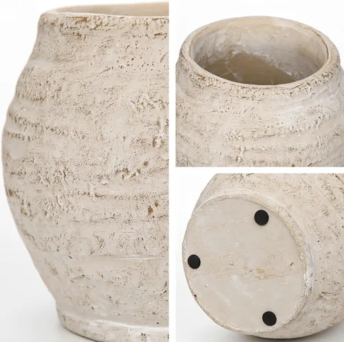 Vista 4 de Briful Jarrón rústico de cerámica de 5 pulgadas, jarrones con textura vintage desgastada, 3.5 pulgadas de boca ancha, jarrón de cerámica para ramas