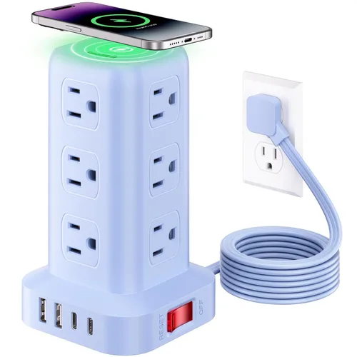 Vista 13 de SMALLRT - Cable de extensión con múltiples tomas, torre de regleta de alimentación con protector de sobretensiones, extensor de salida con 12 Negro