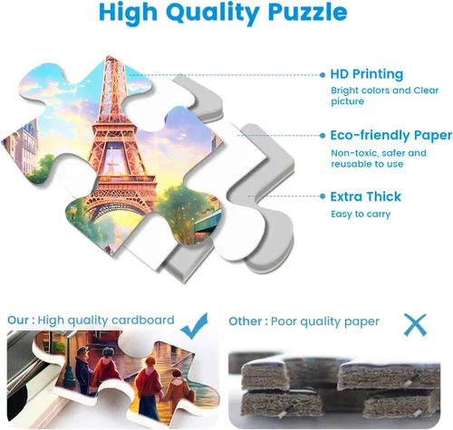 Vista 3 de Paquete de 2 rompecabezas para adultos de 1000 piezas - Big Ben y Torre Eiffel, rompecabezas difíciles para adultos, decoraciones de rompecabezas