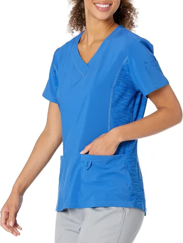 Urbane Performance - Camiseta médica con cuello en V para mujer ajuste moderno a medida, extremadamente elástica, absorbe la humedad, 9047 Royal