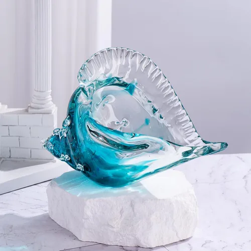 Vista 5 de Concha de cristal soplado de 8 pulgadas, gran escultura de conchas marinas, centro de mesa, centro de mesa con temática de playa del océano costero