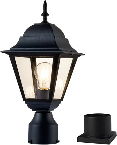Windben Luz de poste para exteriores, lámpara de poste de lámpara, linterna de poste con base de montaje de muelle, negro mate