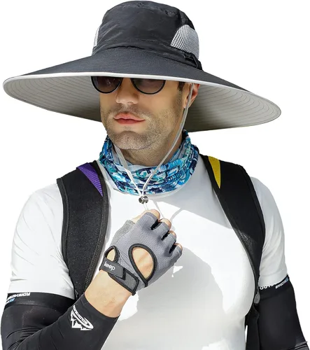 Vista 13 de Leotruny Sombreros de ala ancha para hombre UPF50+ sombrero impermeable transpirable para pesca, senderismo, camping