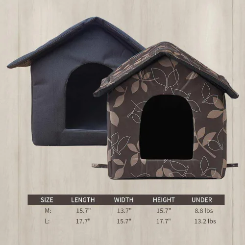 Vista 5 de Casa para gatos al aire libre, casa para gatos para uso en interiores y exteriores, aislada y resistente a la intemperie, refugio impermeable