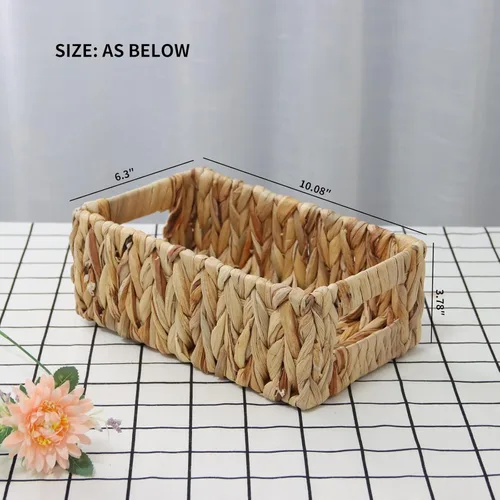 Vista 2 de YAHUAN Cestas tejidas de jacinto de agua para organizar, cestas rectangulares de mimbre con asas integradas, pequeñas cestas de almacenamiento