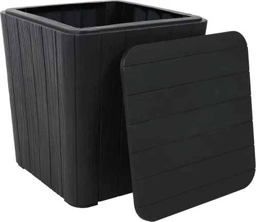 Vista 8 de Sunnydaze Caja de cubierta para exteriores de 11.5 galones, mesa auxiliar resistente a la intemperie con almacenamiento para cojines, herramientas