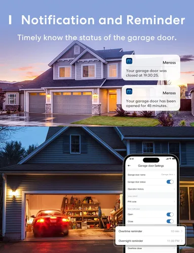 Vista 6 de Meross - Control remoto inteligente para apertura de puerta de garaje, control por aplicación, compatible con Alexa y SmartThings, múltiples modos