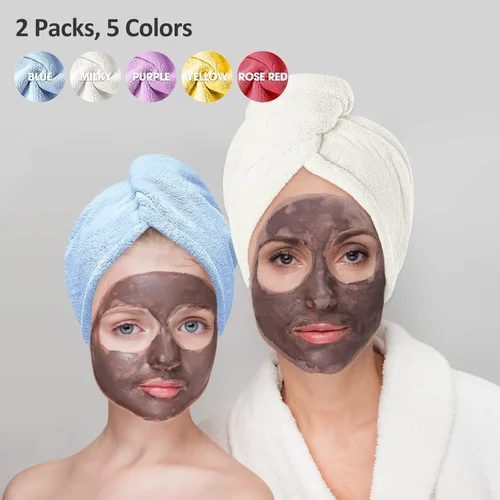 Vista 4 de TeamDeng Toalla de microfibra para el cabello, paquete de 2 turbantes para el cabello mojado, toallas de secado para cabello rizado para mujeres