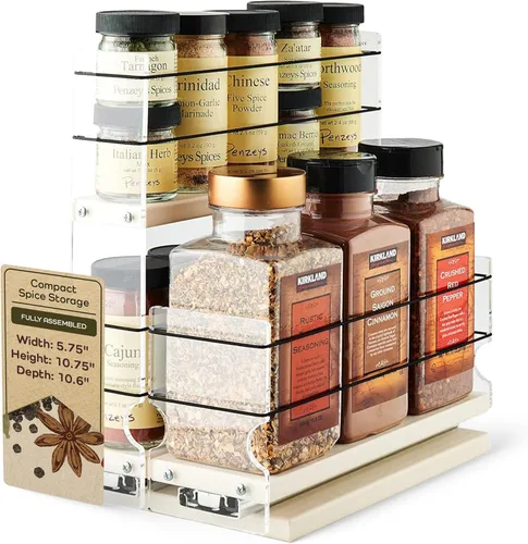 Vista 11 de Vertical Spice Cajón combinado de especias – Almacenamiento de cocina extraíble para tarros de condimentos y estantes de despensa – Organizador