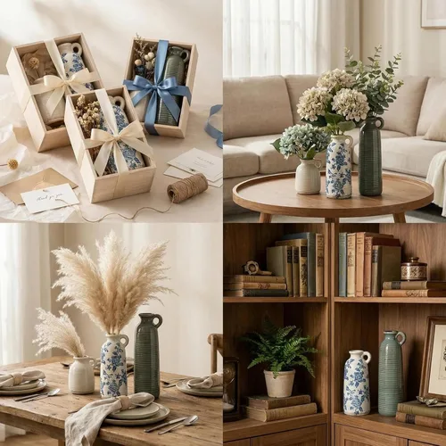 Vista 6 de Juego de jarrones de cerámica, jarrones de flores para decoración del hogar, decoración moderna de granja, centros de mesa de sala de estar, cocina