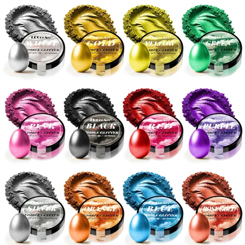 Purpurina comestible para bebidas, 12 colores, polvo brillante, comestible con cucharas y pinceles, purpurina comestible de grado alimenticio para