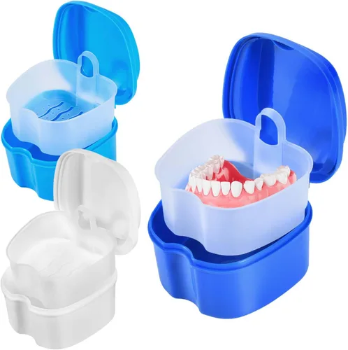 Vista 20 de KISEER Caja de baño de dentadura negra con soporte para tazas, contenedor de remojo con cesta coladora para limpieza de viajes