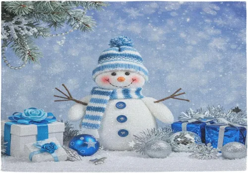Vista 13 de ALAZA Manteles Individuales de Árbol de Navidad Rosa Copo de Nieve Blanco de Invierno Navideños para Mesa de Comedor Mantel Individual 1 Pieza