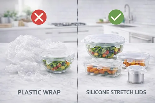 Vista 5 de Fundas de silicona reutilizables para alimentos, paquete de 12 tapas redondas y rectangulares, sin BPA, ecológicas, sellado hermético para cuencos